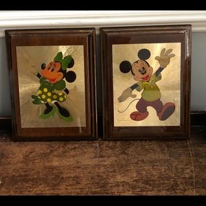 Litho Foil Art Print Lacquered Wood Mickey Minnie